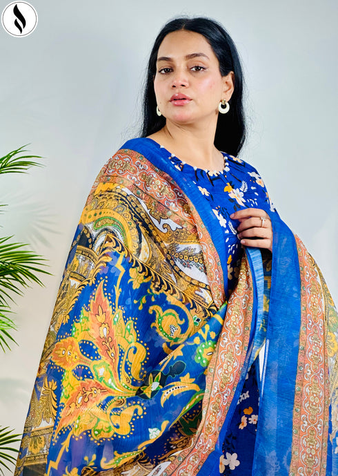 NZSC-711 Stitched 2 Piece Blue Bloom (Shirt+Dupatta) Co Ord Set Lawn